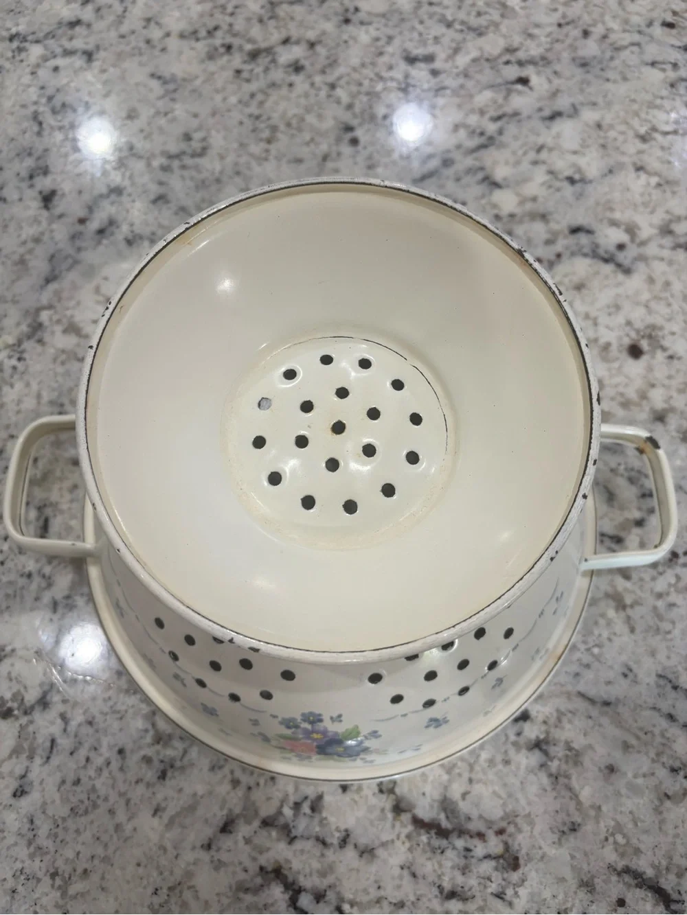 Vintage Cream Floral Enamel Colander Cottagecore Grandma core Decor